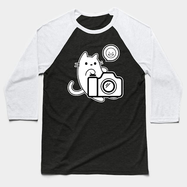 Cat Photographer Smile Please Baseball T-Shirt by GlanceCat